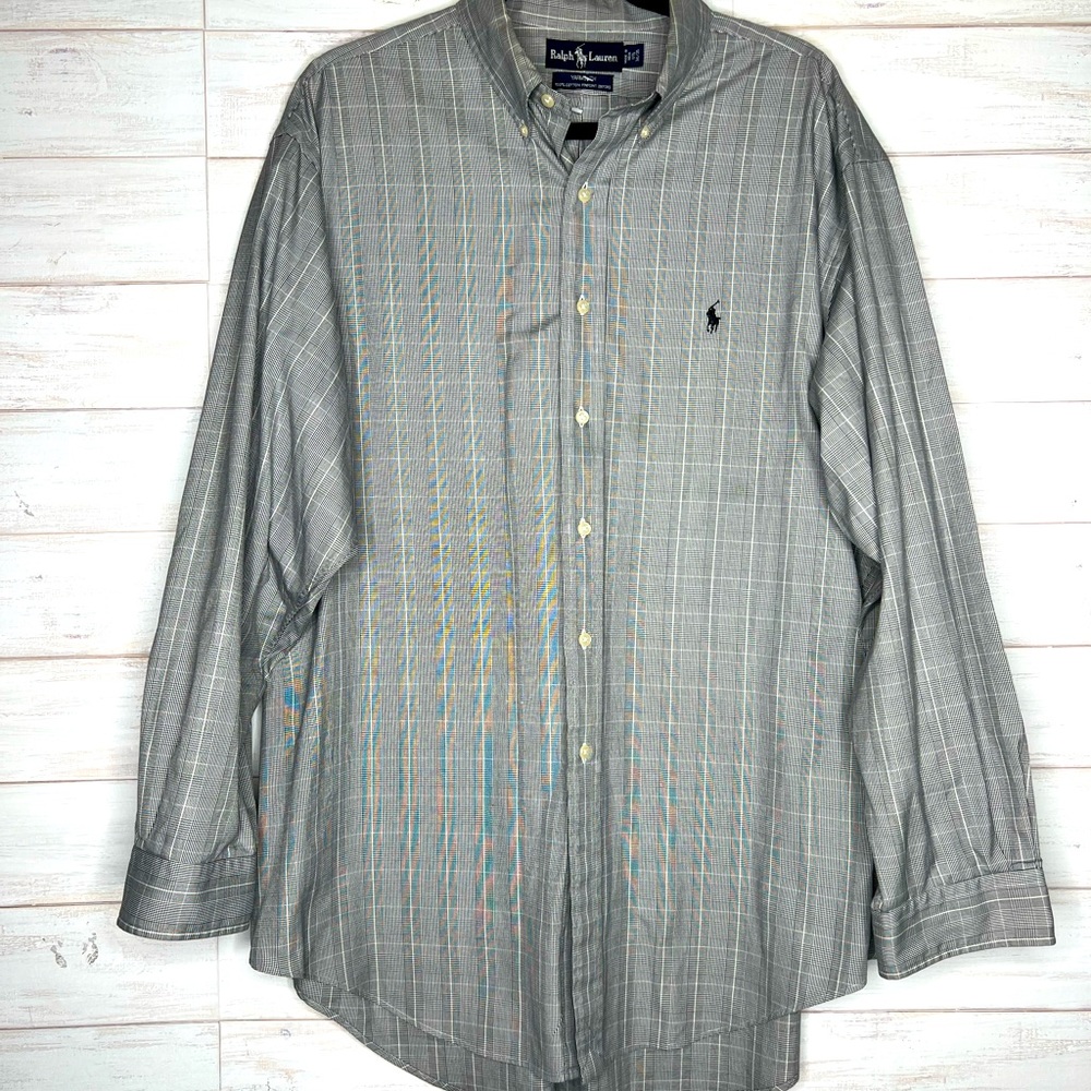 Ralph Lauren Polo Shirt Men's Size 17.5- 34/35 Long Sleeve Yarmouth Plaid